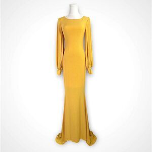 Vintage Handmade Slinky Mermaid Long Sleeve Formal Dress Gold Sparkle
